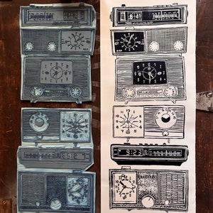 Vintage AM/FM Clock Radio Block Print - Etsy
