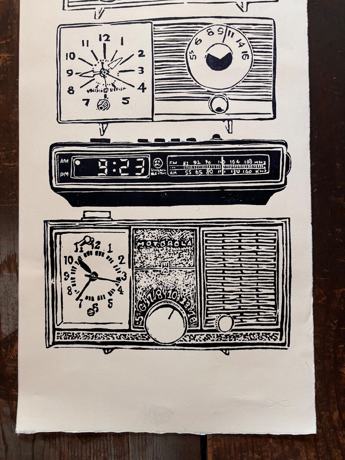 Vintage AM/FM Clock Radio Block Print - Etsy