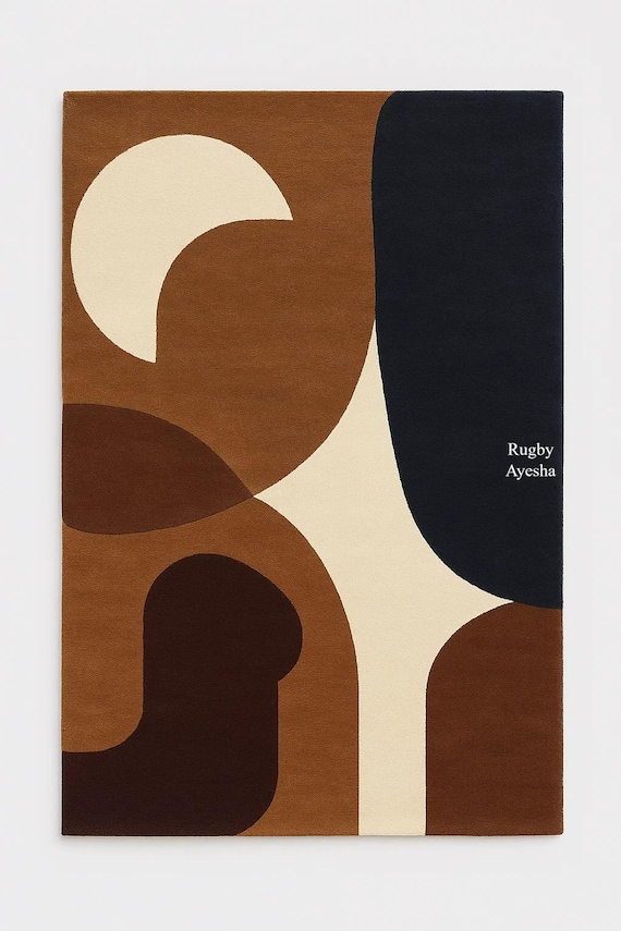 Abstract Organic Color Block Area Rug | Navy Mustard Terracotta Statement Rug | Mid-Century Modern Decor