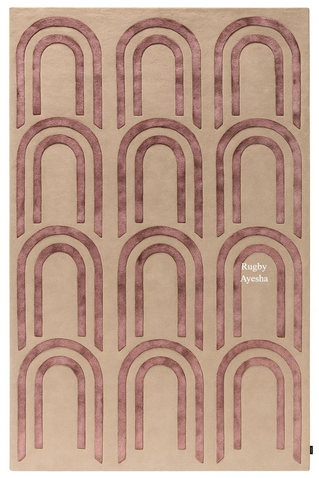 Modern Arch Area Rug | Geometric Mauve & Beige Rainbow Carpet | Hand ...