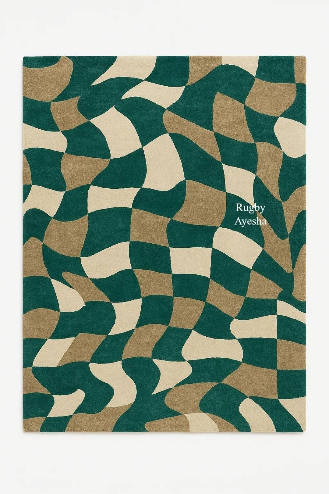 Wavy Checker Pattern Rug Green Wavy Checker Rug | Modern Optical Illusion Carpet | Hand-tufted ...