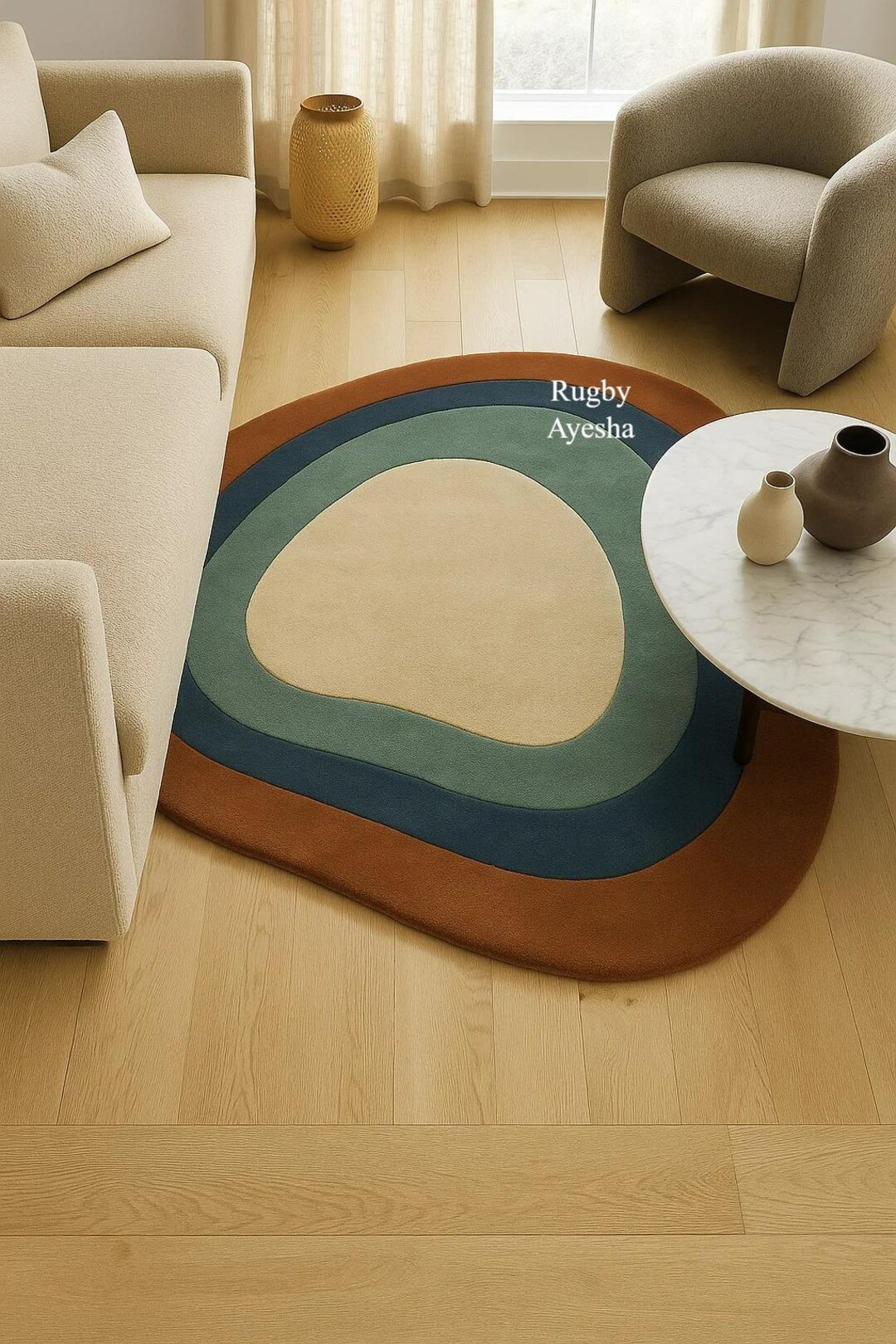 Organic Pattern Rugs Abstract Organic Shape Wool Rug | Modern Earth Tone Handmade Carpet ...