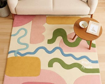 Multicolor Abstract Rug | Modern Playful Hand-Tufted Carpet | Kids Room & Living Room Decor | Soft Wool Area Rug | Rugs by Ayesha