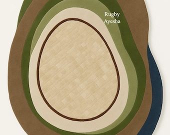 Abstract Oval Irregular Rug | Sage Green Brown Modern Area Rug | Organic Shape Japandi Scandinavian Carpet for Living Room Bedroom Decor