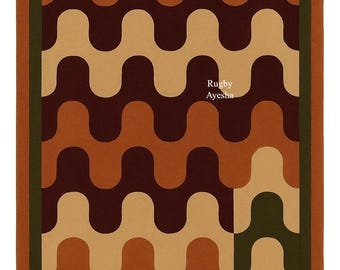 Retro Geometric Hand-Tufted Rug | 70s Inspired Brown & Green Carpet | Mid-Century Modern Floor Décor by Nazma Creations