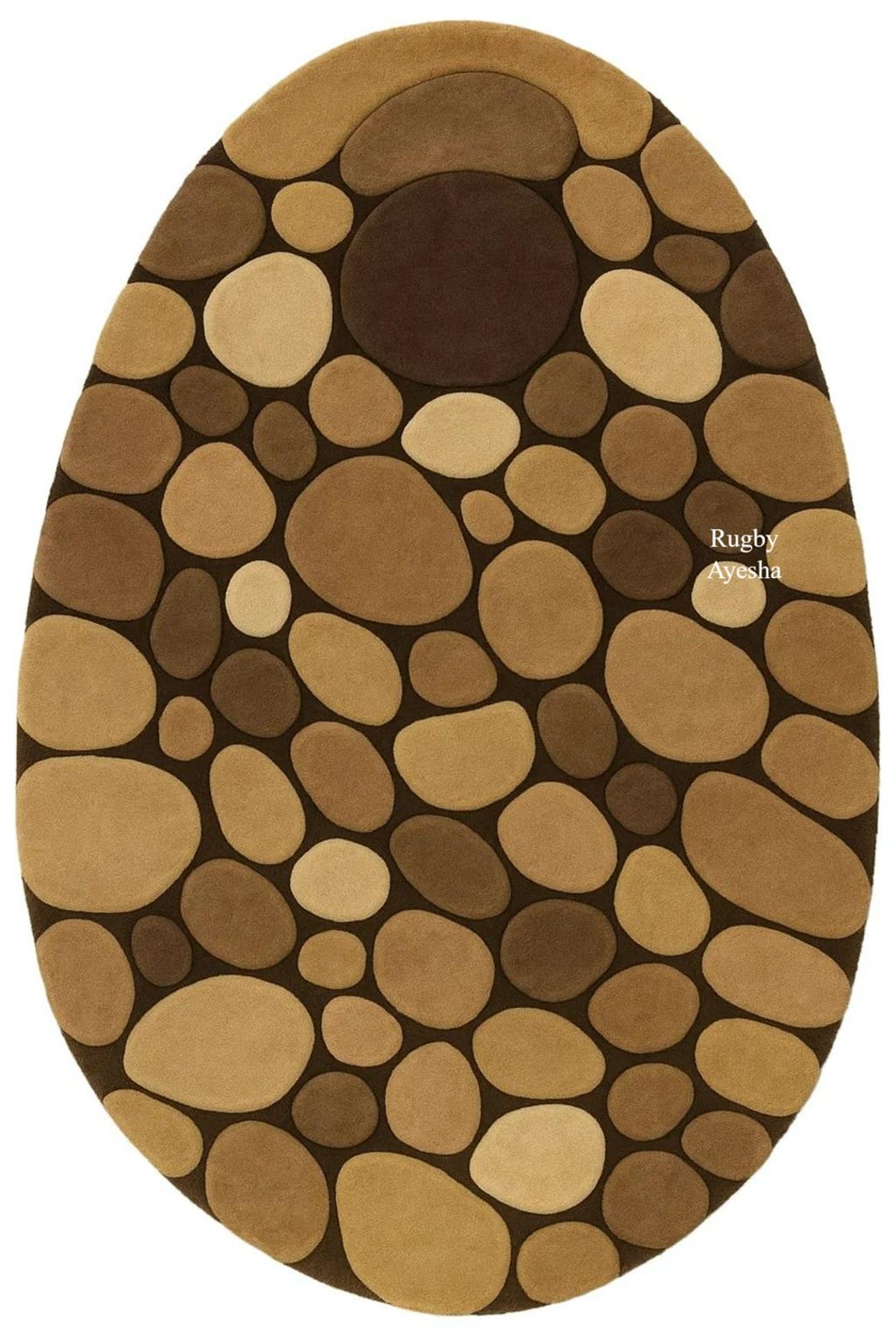 Stone Area Rug Inlay Oval Pebble Stone Area Rug | Natural Brown Tan Beige River Rock Rug ...