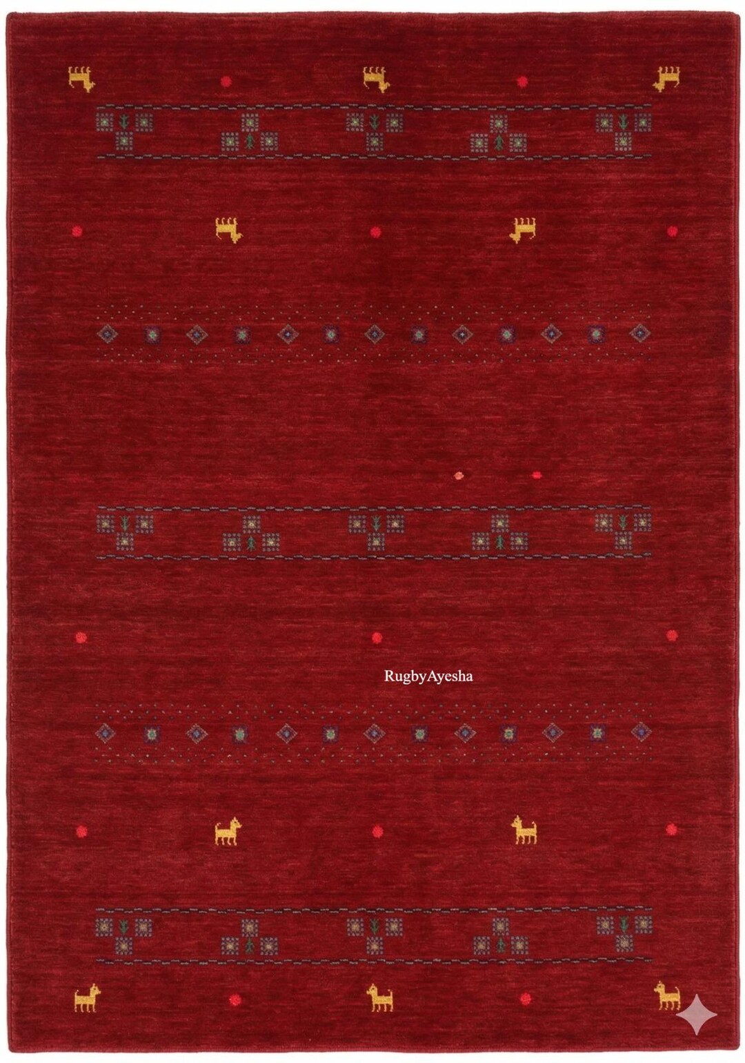 Red Gabbeh Rug Hand Knotted Wool Rug Tribal Minimal Rug Persian Style ...