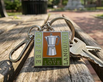 Coffee Is My Love Language Enamel Keychain, Funny Coffee Quote Keychain, Cute Barista Gift Keyring, Kawaii Caffeine Charm, Aesthetic Bag Cha