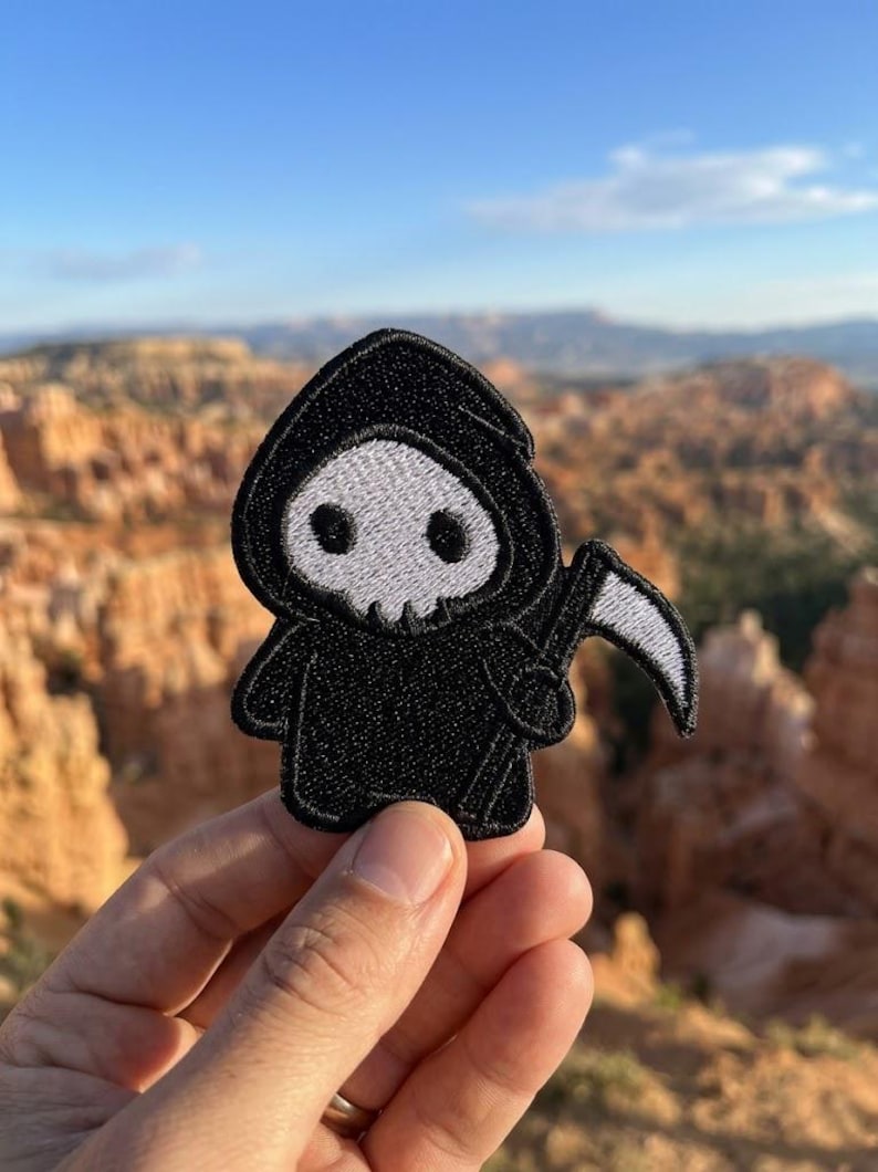 Grim Reaper Embroidered Patch - Chibi Death Iron on Hook and Loop ...