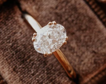 1.25 Carat Oval Solitaire Moissanite Engagement Ring, 14K/18K Solid Gold Ring Oval Moissanite Low Profile Setting, Anniversary Ring for Her