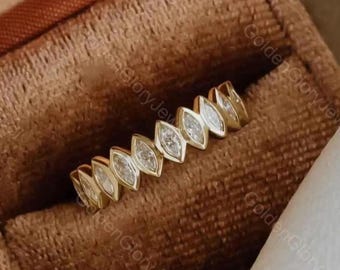 14K Marquise Cut Moissanite Wedding Band, Matching Wedding Band  Marquise Half Eternity Wedding Ring,  Anniversary Gift Promise Ring for Her
