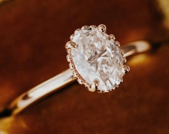 1 CT Oval Engagement Ring, Solitaire Moissanite Ring 14K Rose Gold, Hidden Halo Ring Dainty Promise Ring for Woman Anniversary Gift for Her