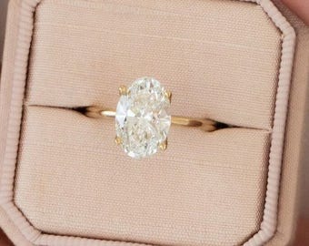 2.5 CT Oval Cut Moissanite Engagement Ring 14K Gold, Oval Solitaire Ring for Woman Wedding Gift Promise Ring Oval Diamond Anniversary Ring