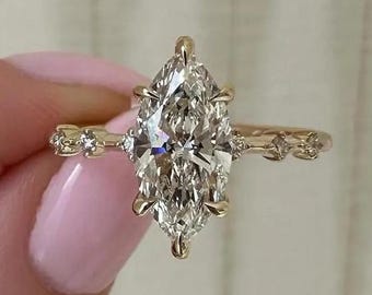 2 CT Marquise Moissanite Engagement Ring 14K Gold Anniversary Ring Vintage Marquise Ring Six Proposal Ring for Her Claw Prong Setting Ring