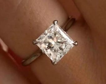 2 CT Solitaire Moissanite Ring in 14k White Gold, Vintage Cathedral Set Princess Cut Engagement Ring, Anniversary Ring Proposal Gifts