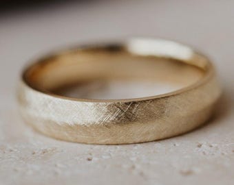 14K Gold Hammered & Polished Band - Women's Classic Band Solid Gold Men's Wedding Ring Modern Anniversary Gift Custom Finish Ring