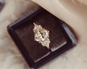 Oval Moissanite Engagement Ring 14K Yellow Gold Wedding Ring for Women Muse-Cluster Engagement Ring,  Proposal Ring for Her Anniversary Ring