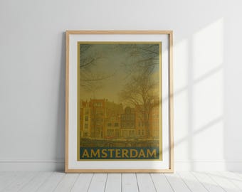 Amsterdam Travel Poster Printable Vintage Wall Art Netherlands City Print Retro Decor Instant Download