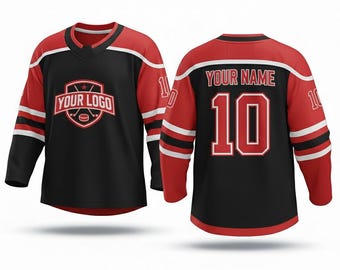 Camiseta de hockey personalizada con nombre, número y logotipo, manga larga con estampado completo para hombres, mujeres y niños