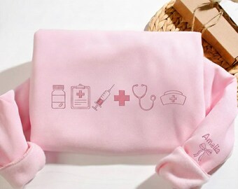 Moletom com ícones bordados de enfermagem, moletom para profissionais da área médica, presente para enfermeiros, assistentes e médicos, moletom estilo equipe hospitalar.