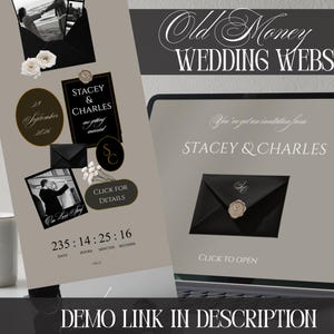Customizable Luxury Old Money Theme Wedding Website Invitation Template with Countdown Timer, Elegant Monochrome Digital Canva RSVP Invite
