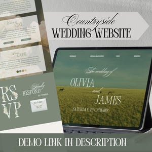 Customizable Countryside Wedding Website Template, Luxury Sage Green Bridal Site With Embedded Countdown, Location, Instant Access Canva