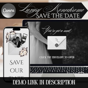 Customizable Luxury Old Money Theme Save The Date Wedding Website Template, Romantic Monochrome Digital Invite, Timeless Canva Bridal Site