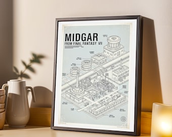 Midgar Isometric Blueprint Poster – Final Fantasy VII Kunst