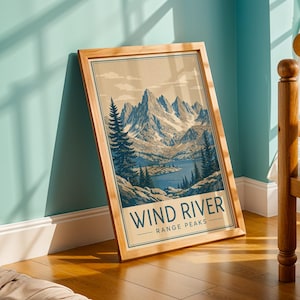 Wind River Range Peaks Poster - Modern Flat Vector, Beige and Cream, Wyoming Cabin Decor