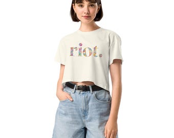 Riot Floral Crop T-Shirt | Witty Feminist Organic Cropped Tee | Quiet Protest Shirt