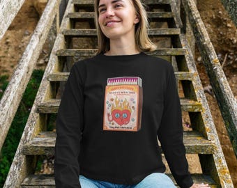 Women's Heavyweight Long-Sleeve Tee | Retro Matchbox Feminist Art (100% Organic Cotton)
