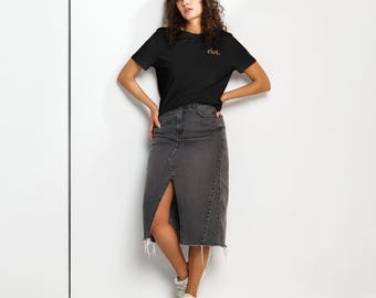 Riot. Organic Cotton Women's Rib Necked T-Shirt | Embroidered Statement Tee