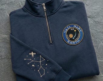 Embroidered Project Mary Hail Grace Quarter Zip Shirt, Project Mary Hail Sweater, Amaze Amaze Amaze Sweater, Astronomy Fan Gift
