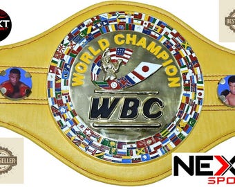 WBK Champion-Gürtel Replikat, vergoldet, gelbes Lederband, Gürtel für Erwachsene