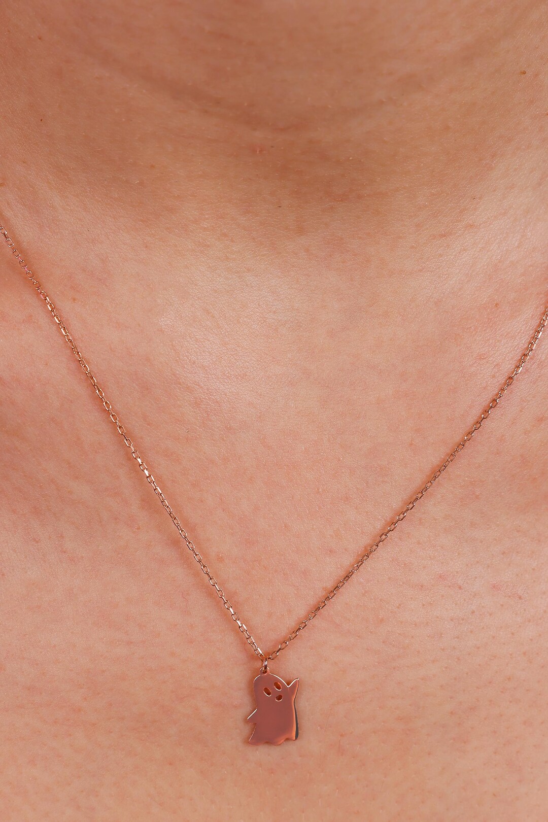 14K Gold Plated Sterling Silver Ghost Necklace • Spooky Ghost Pendant ...