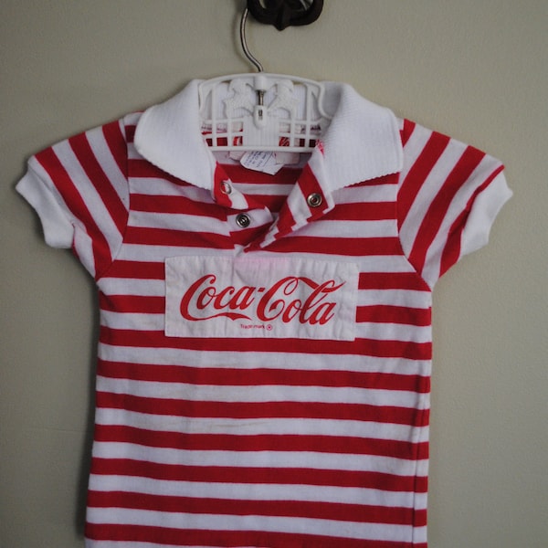 Vintage Coca-Cola Coke Red White Striped Baby Boy or Girl Polo Shirt size 18M