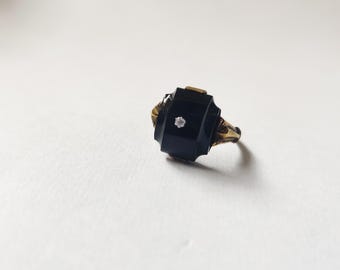 Victorian Black Onyx filigree silver ring -vintage ring,gemstone gothic goth steampunk elegance 925 silver ring