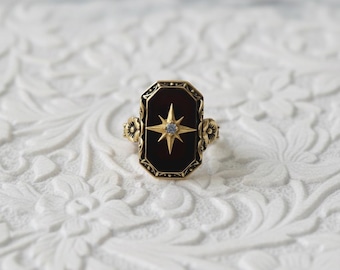 Victorian Black Onyx filigree silver ring -vintage ring,gemstone gothic goth steampunk elegance 925 silver ring