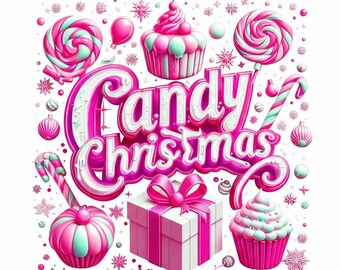 Candy Christmas PNG: Pink Mint Holiday Clipart (Digital Download)