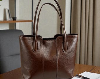 Vintage Leather Tote Bag for Women Handmade Brown Leather Shoulder Bag Office Work Laptop Purse  Travel Handbag  Personalized Gift for Her