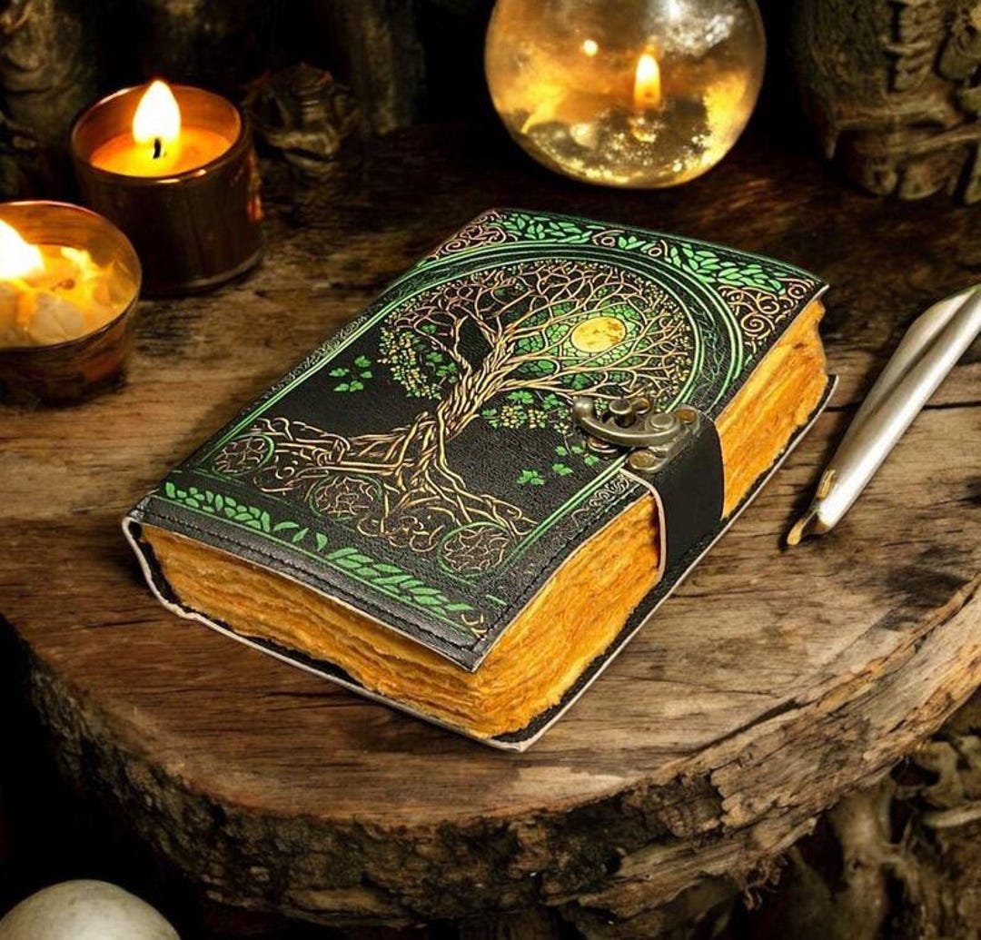Tree of Life Leather Journal – Fairy Moon and Stars Grimoire Notebook ...