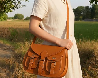 Personalized Handmade Leather Crossbody Bag: Women's Messenger Satchel Gift For Her Him Birthday Anniversary Minimalist Cross Body Bag Gift