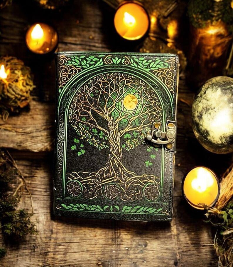 Tree of Life Leather Journal – Fairy Moon and Stars Grimoire Notebook ...