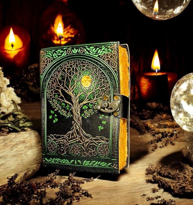 Tree of Life Leather Journal – Fairy Moon and Stars Grimoire Notebook ...