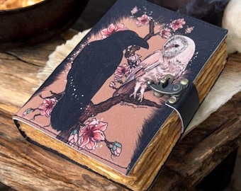 400 Page Large RavenVintage Handmade leather Journal, Grimoire Fat journal Blank spell book of shadows Celestial Christmas Gifts For Him Her