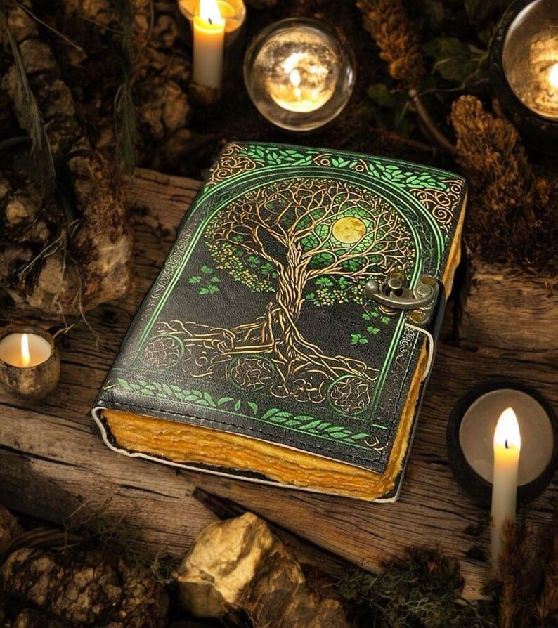 Tree of Life Leather Journal – Fairy Moon and Stars Grimoire Notebook ...