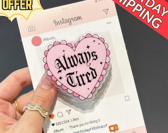 Always Tired Heart Magnetic Phone Grip: Cute Pink Phone Accessory