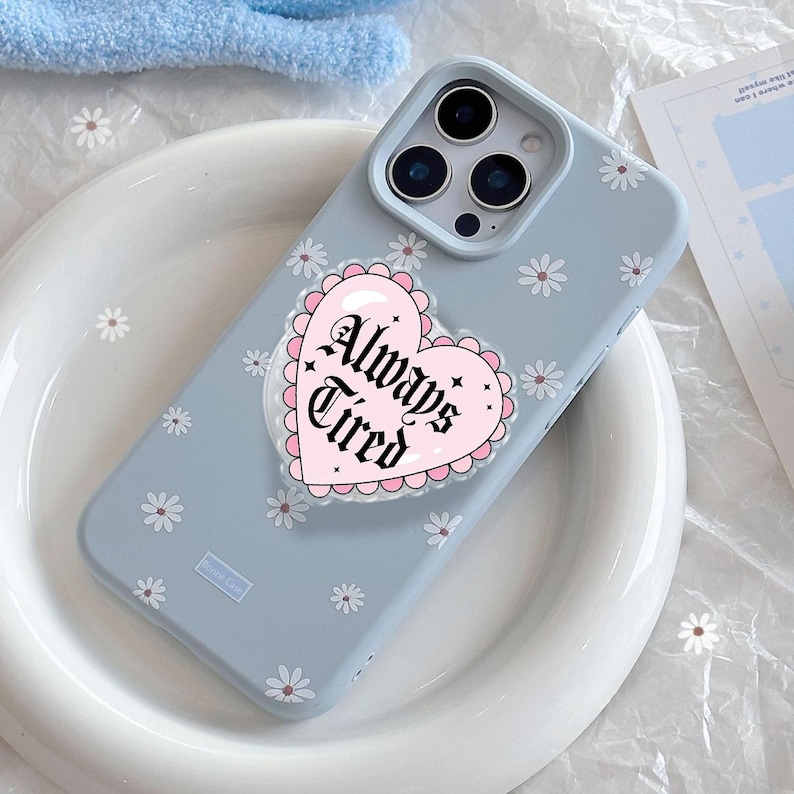 Always Tired Heart Magnetic Phone Grip: Cute Pink Phone Accessory image 3