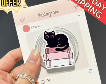 Cat on Books Magnetic Phone Grip – Book Lover Gift