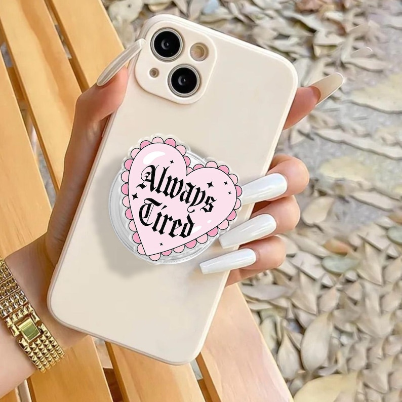 Always Tired Heart Magnetic Phone Grip: Cute Pink Phone Accessory image 5